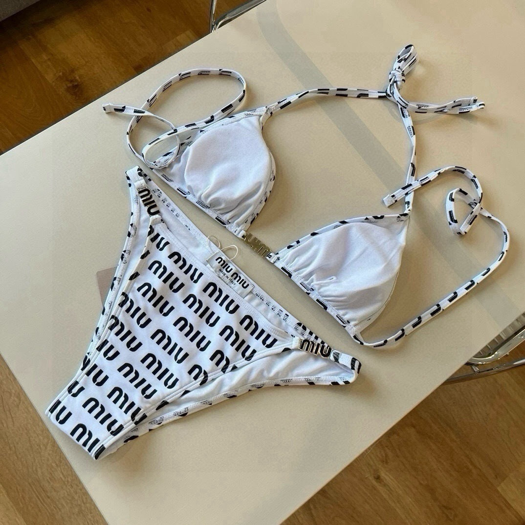 MONOGRAM PRINT STRING BIKINI SET