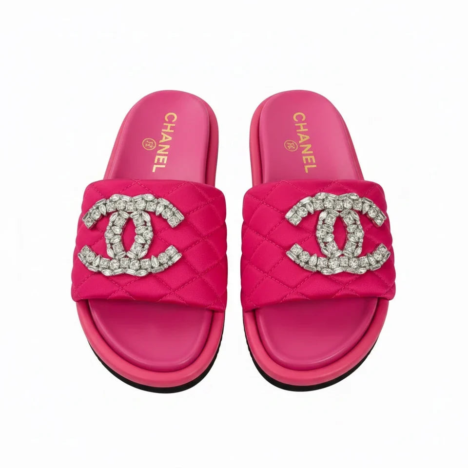 QUILTED GEM SLIDE SANDALS