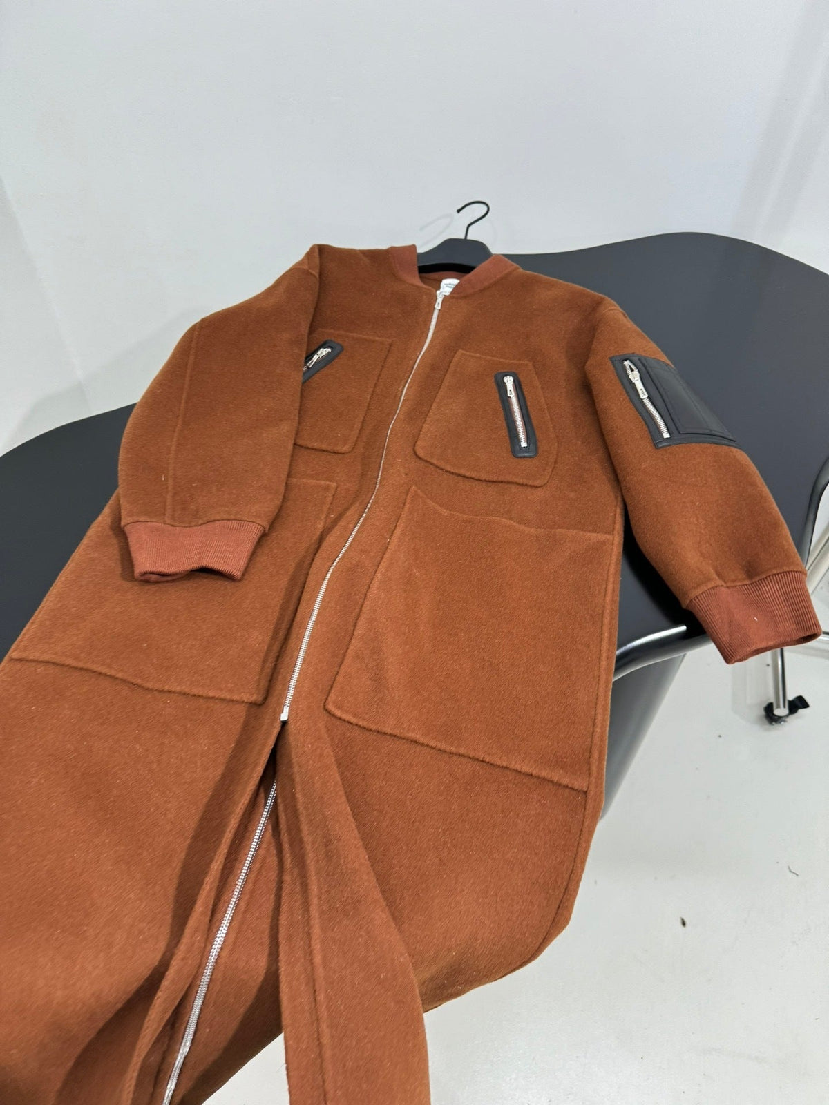 ZIP-FRONT WOOL-BLEND LONG COAT