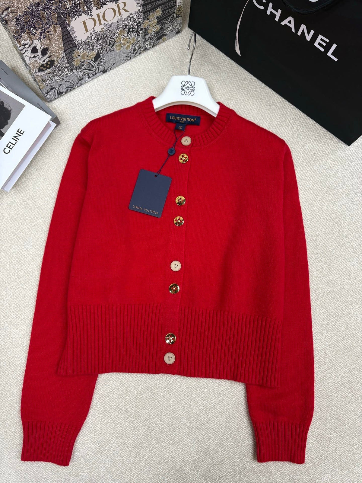CROPPED KNIT CARDIGAN WITH DECORATIVE BUTTON FRONT