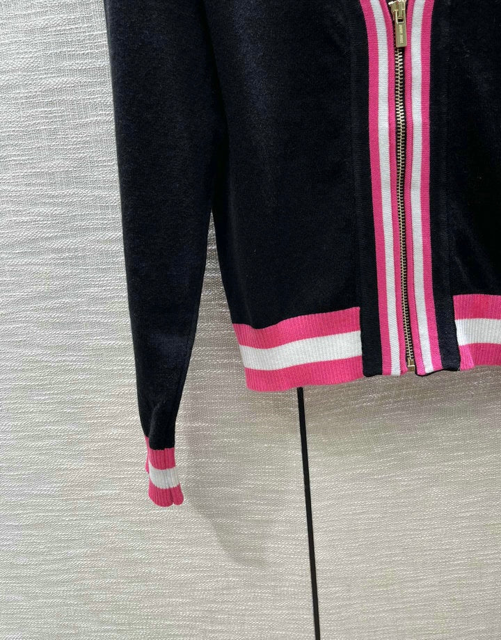 ZIP-UP CONTRAST KNIT CARDIGAN