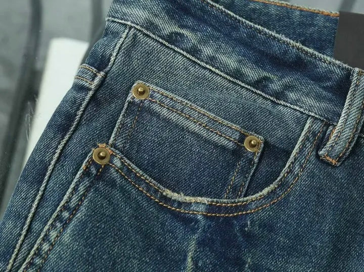 SLIM FIT DISTRESSED DENIM JEANS