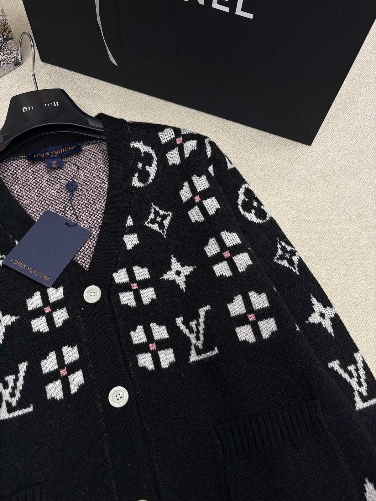 MONOGRAM PATTERN KNIT CARDIGAN