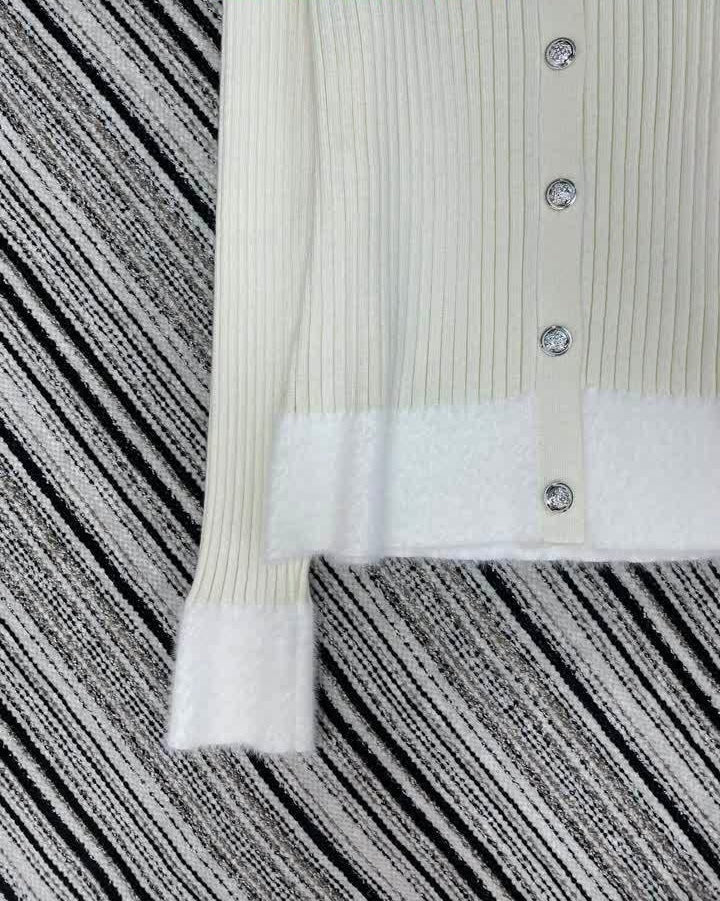 RIBBED KNIT CONTRAST CARDIGAN