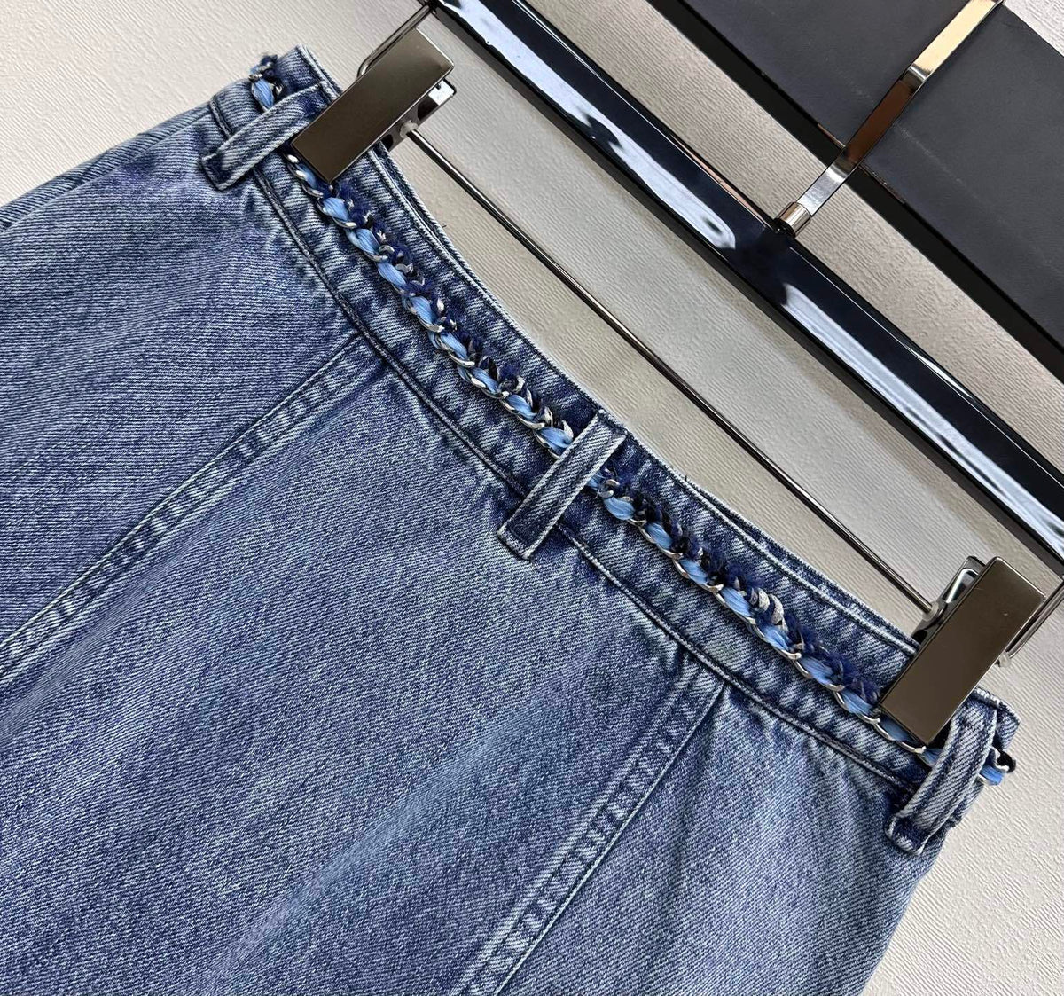 DENIM CROPPED JACKET & MINI SKIRT SET WITH QUILTED DETAIL