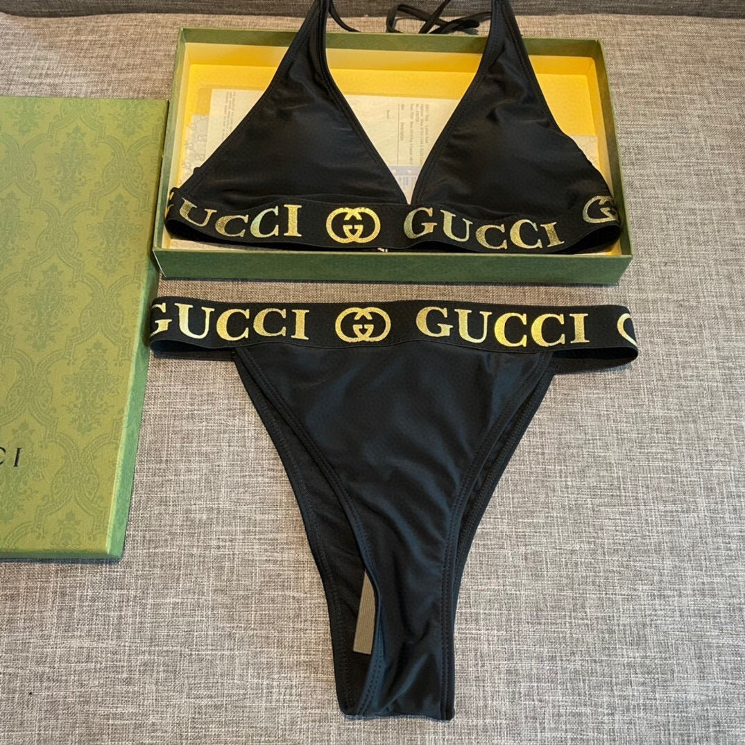 BLACK LOGO BAND TRIANGLE BIKINI SET
