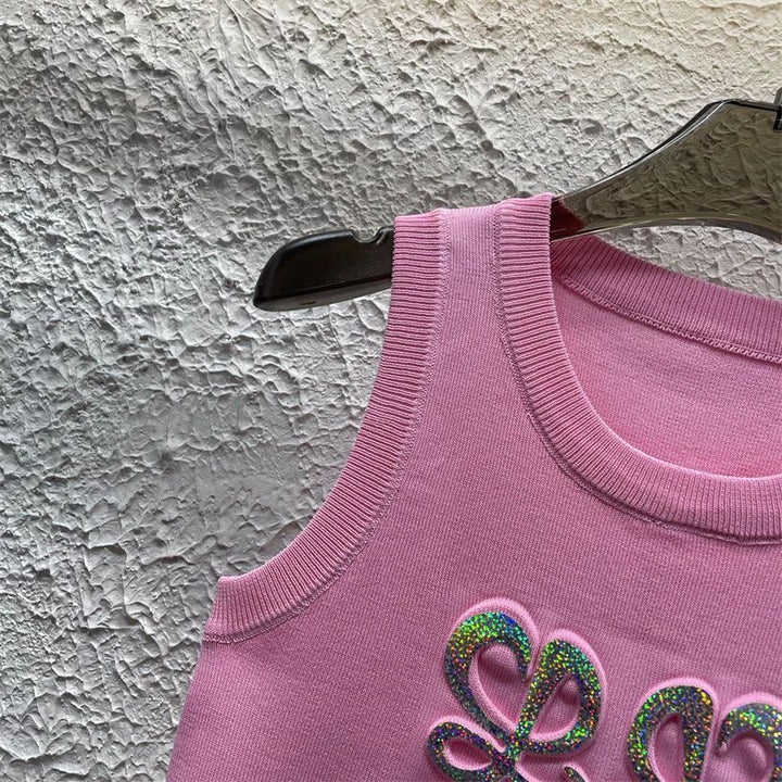 RAINBOW ANAGRAM EMBELLISHED KNIT TANK TOP