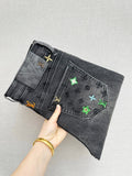 BLACK DENIM JEANS WITH EMBROIDERED BACK POCKET DETAILS