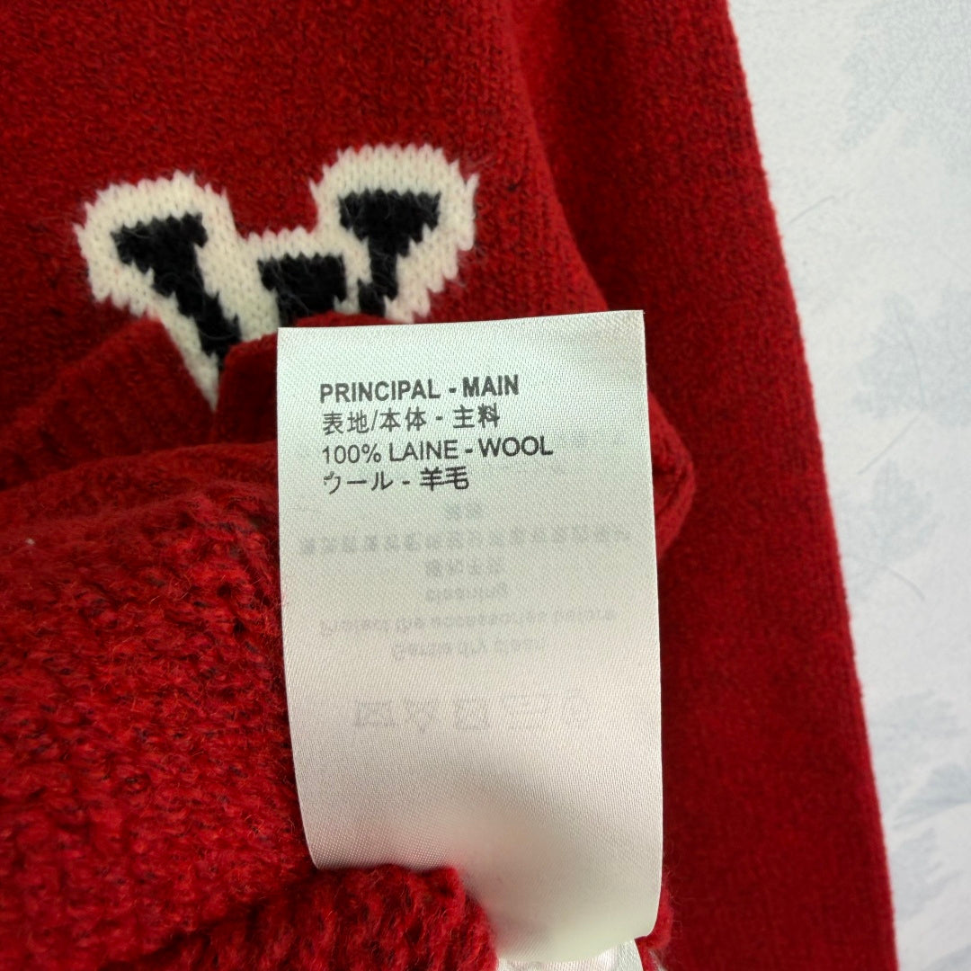 BUTTON-UP KNIT CARDIGAN WITH CONTRAST PATCH DETAIL
