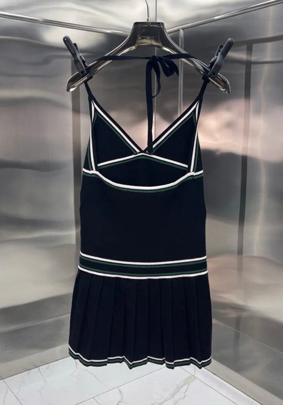 HALTER STRAP CONTRAST KNIT MINI DRESS