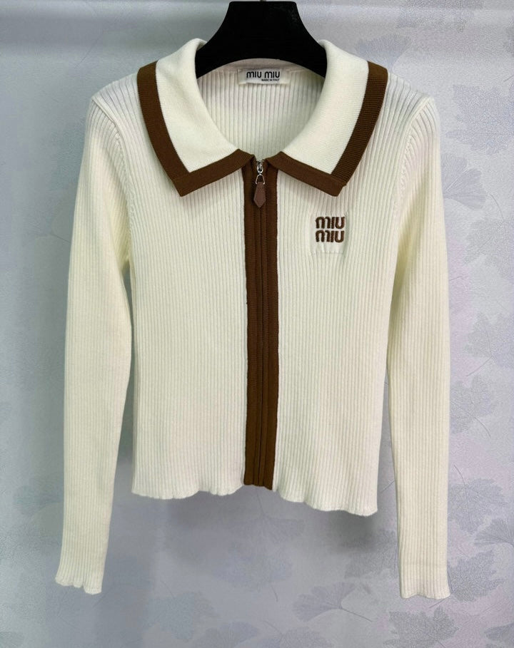 RIBBED ZIP-UP COLLAR SWEATER