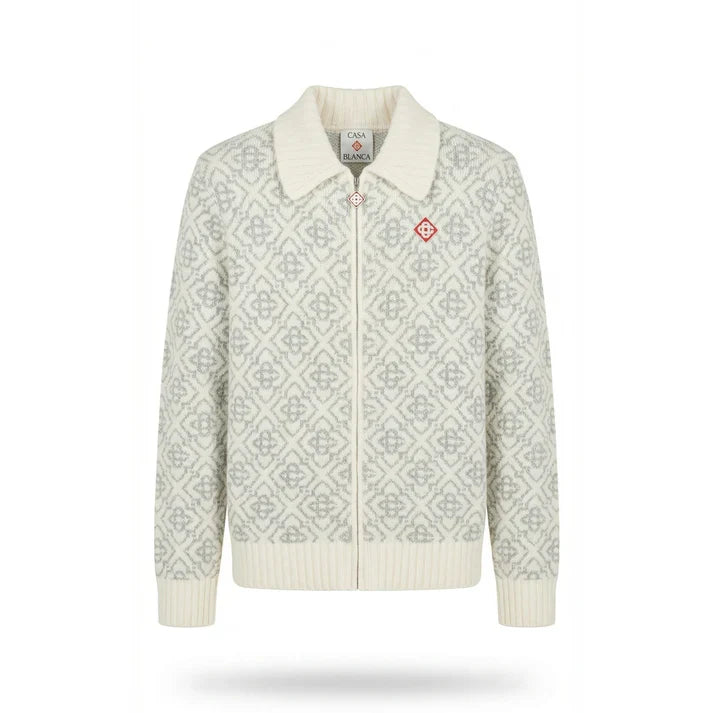 PATTERNED ZIP KNIT CARDIGAN