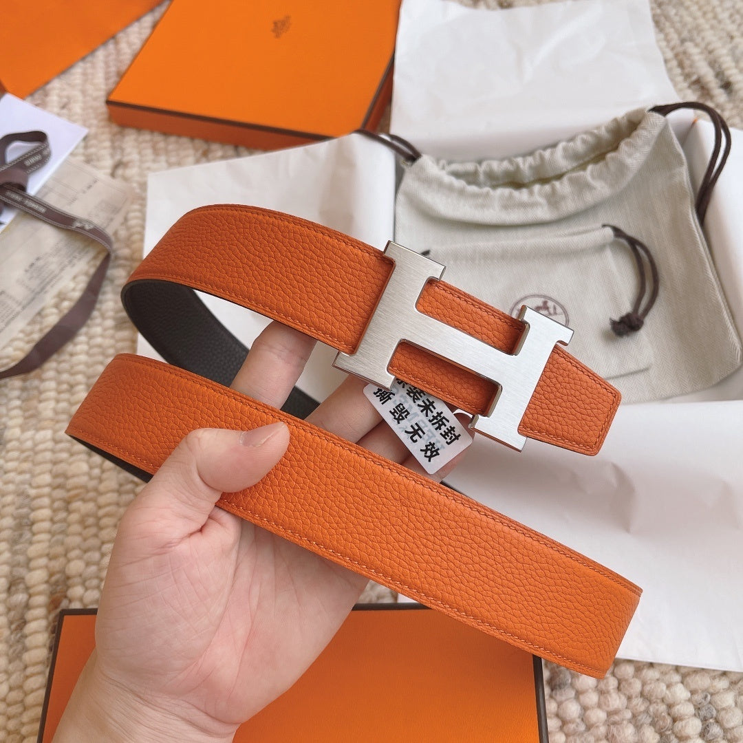 REVERSIBLE LEATHER BELT – ORANGE & BLACK EDITION