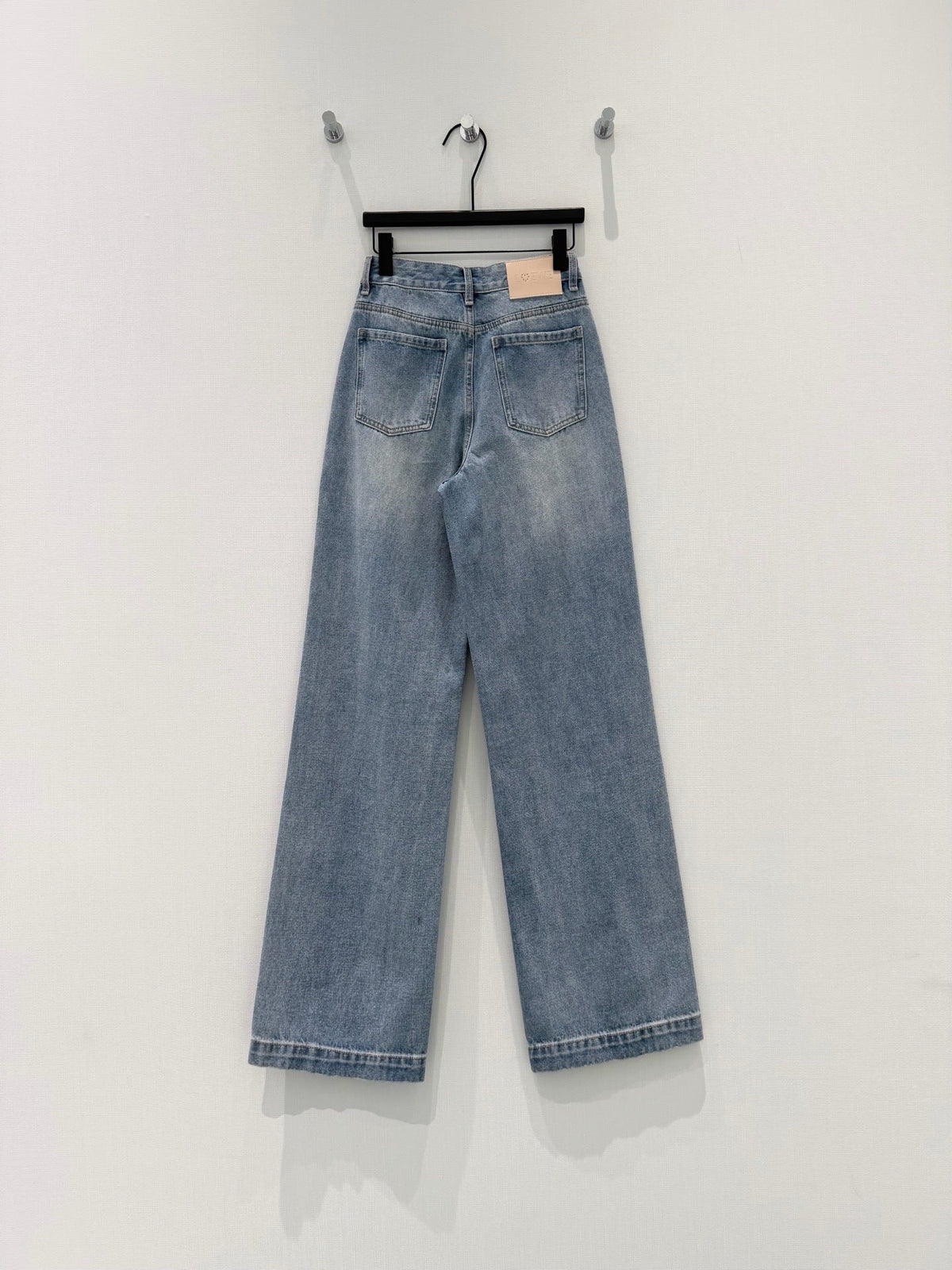 PEARL EMBELLISHED WIDE LEG DENIM JEANS