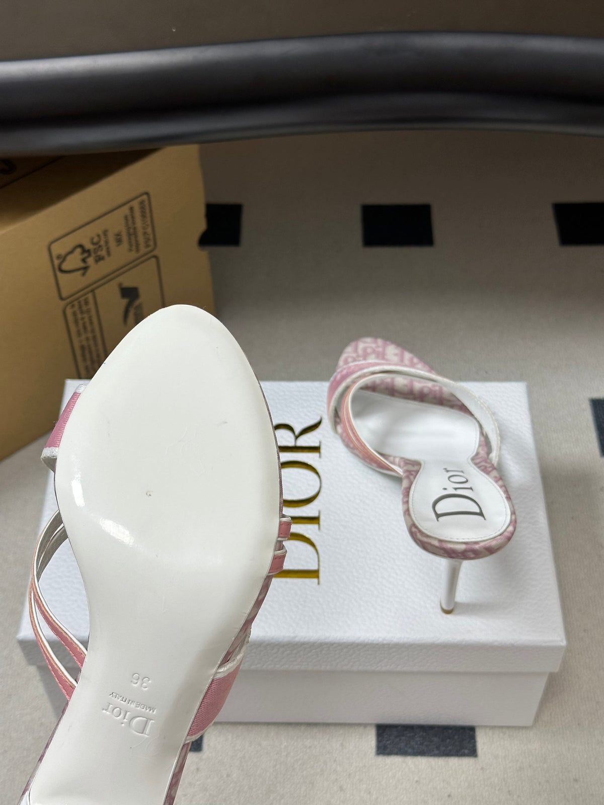 PINK MONOGRAM CANVAS LOGO STRAP HEEL SANDALS