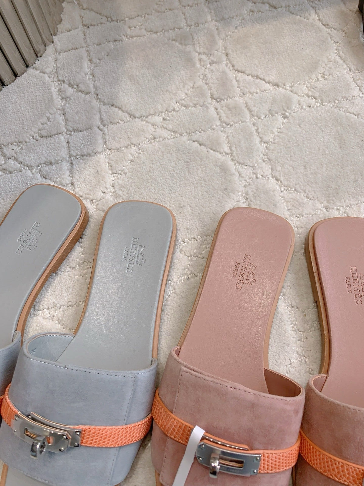 SUEDE STYLE FLAT SLIDES WITH CONTRAST STRAP DETAIL