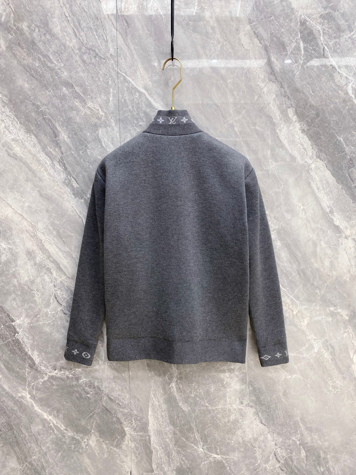 GREY ZIP-UP BOMBER JACKET WITH KNIT DETAILS