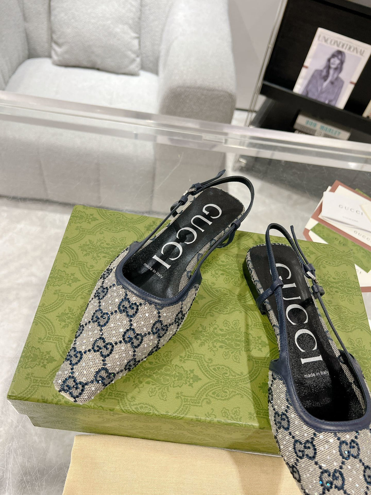 MONOGRAM SLINGBACK POINTED FLATS