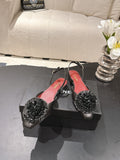 FLORAL EMBELLISHED POINTED SLINGBACK FLATS