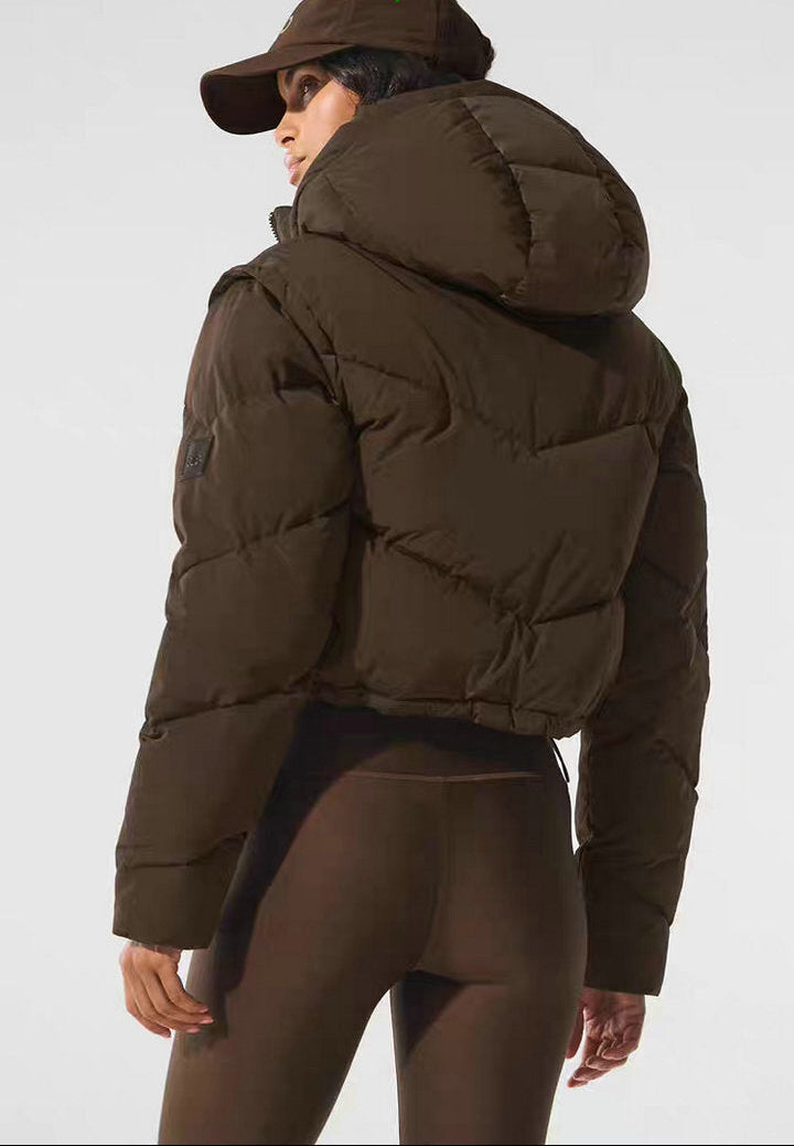 CROPPED HOODED PUFFER JACKET WITH ZIP FRONT