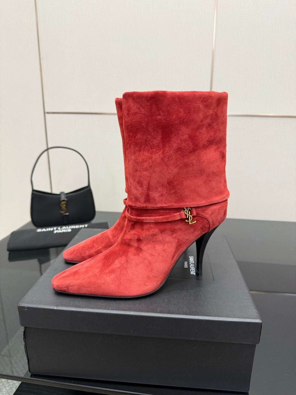 RED SUEDE HEEL BOOTS