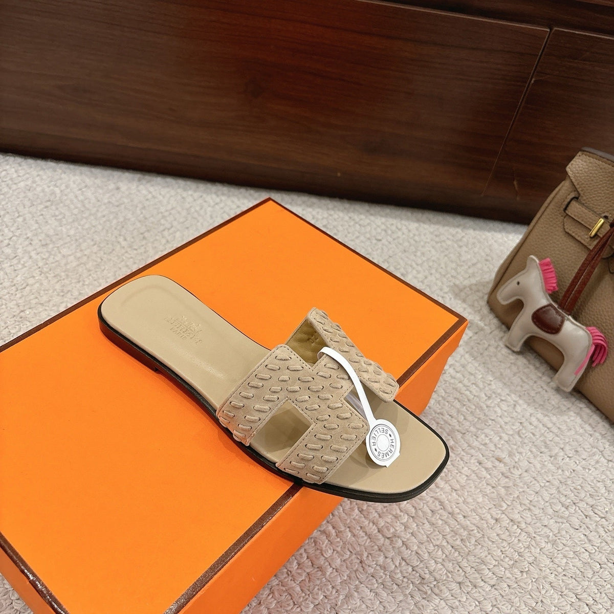 SAND BEIGE SUEDE SLIDE SANDALS