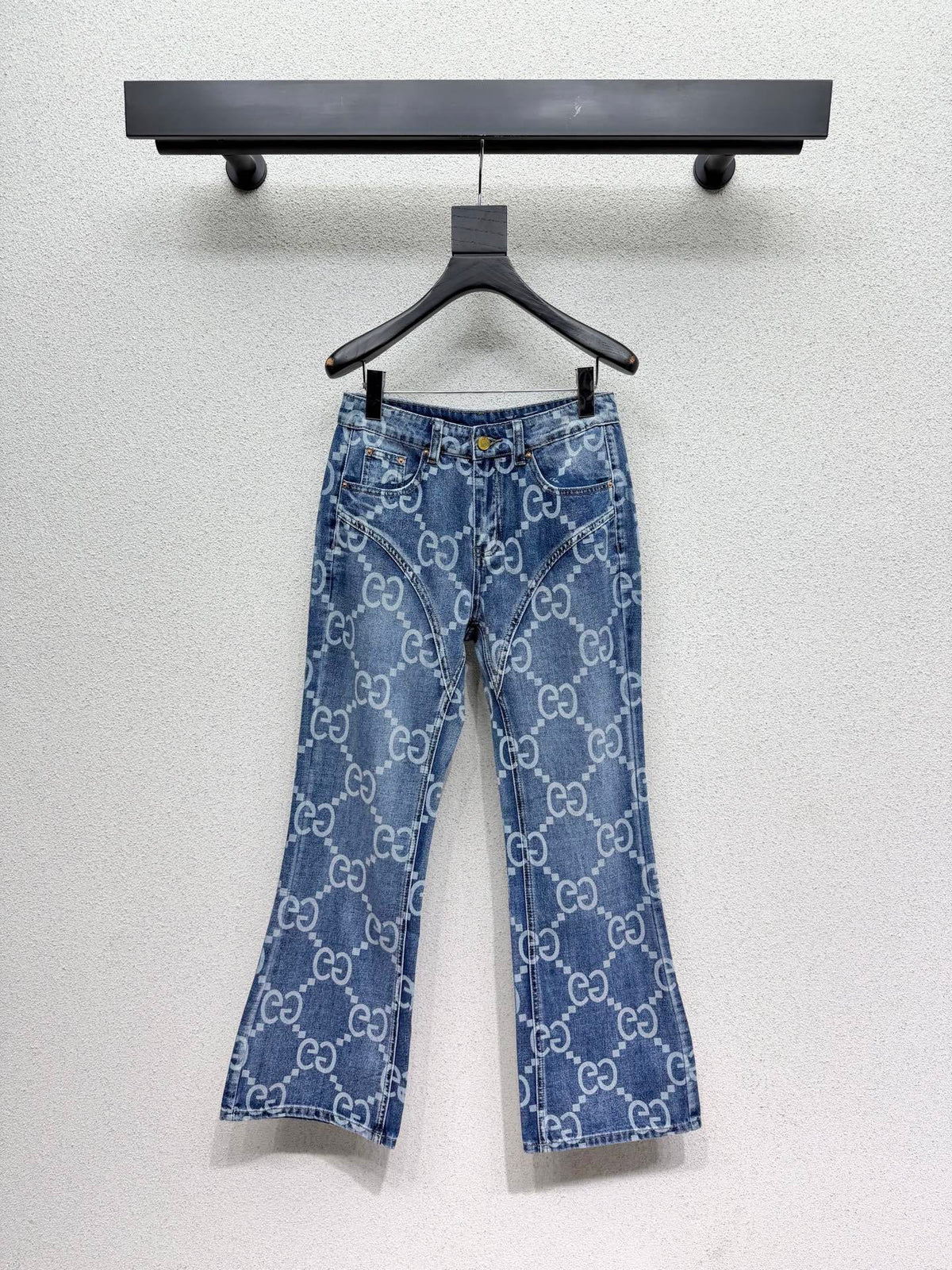 MONOGRAM PRINT FLARED DENIM JEANS