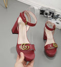 LOGO PLATFORM ANKLE STRAP HEELS