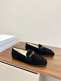 BLACK SUEDE FUR-LINED LOAFERS