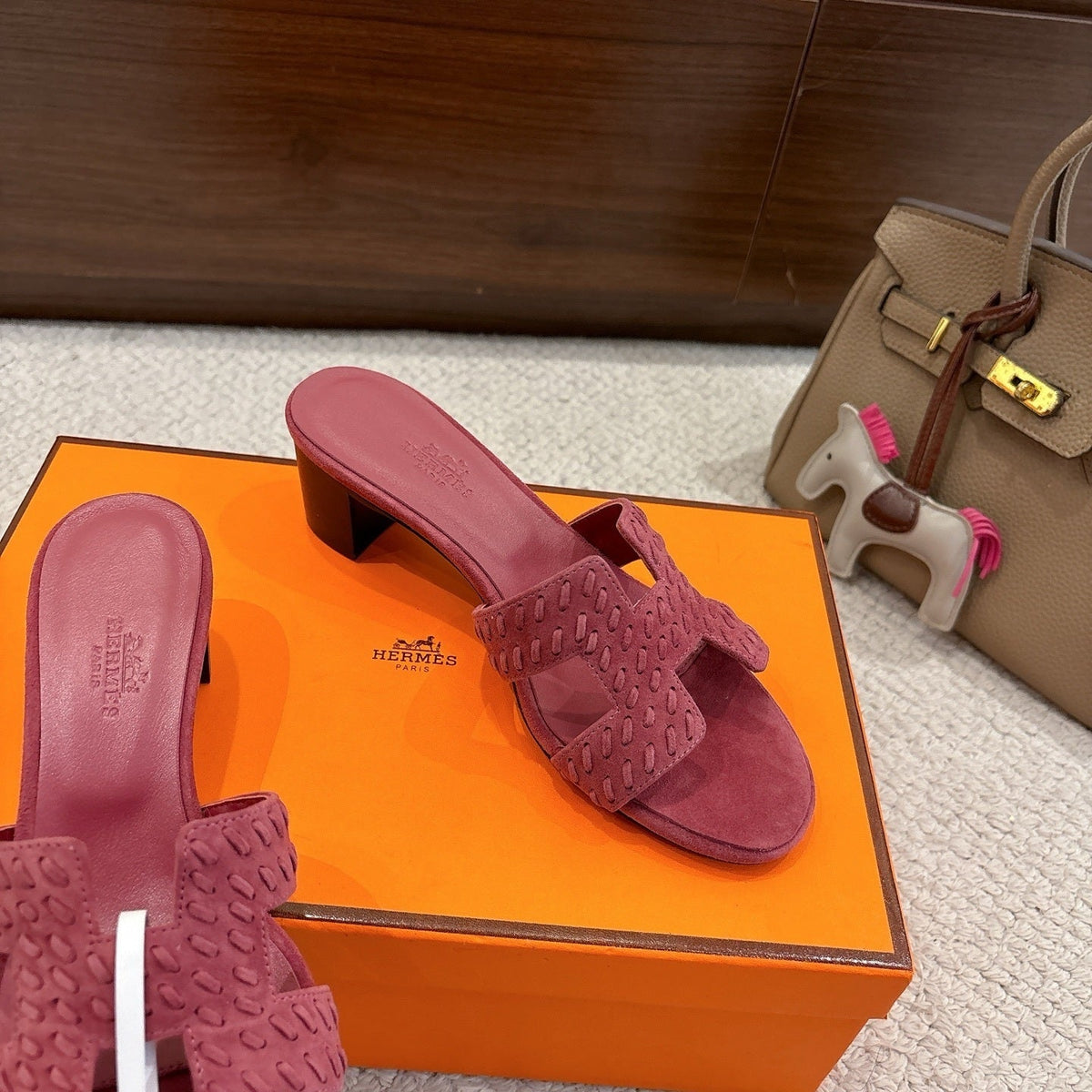 ROSE SUEDE HEELED SLIDE SANDALS
