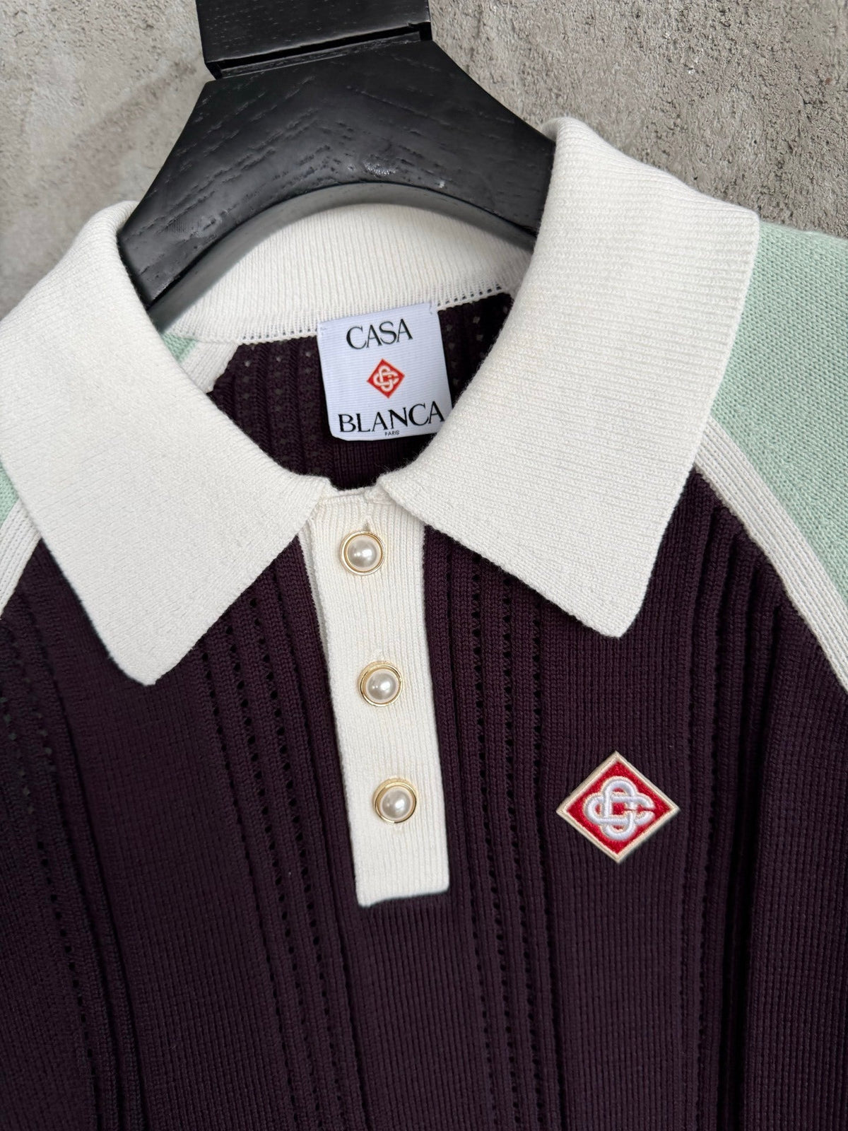 COLORBLOCK RIBBED KNIT LONG-SLEEVE POLO