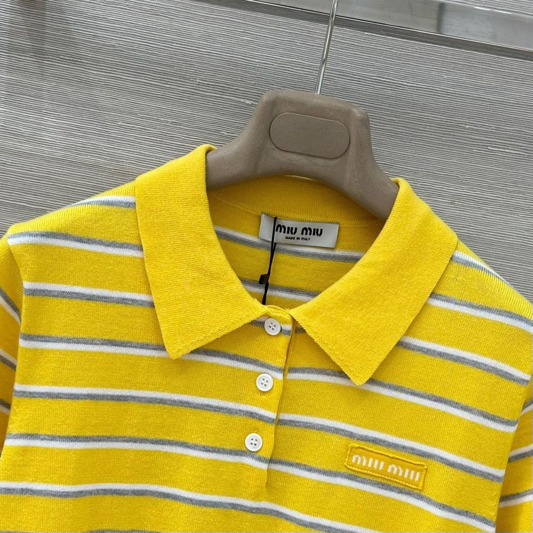 STRIPED KNIT POLO TOP