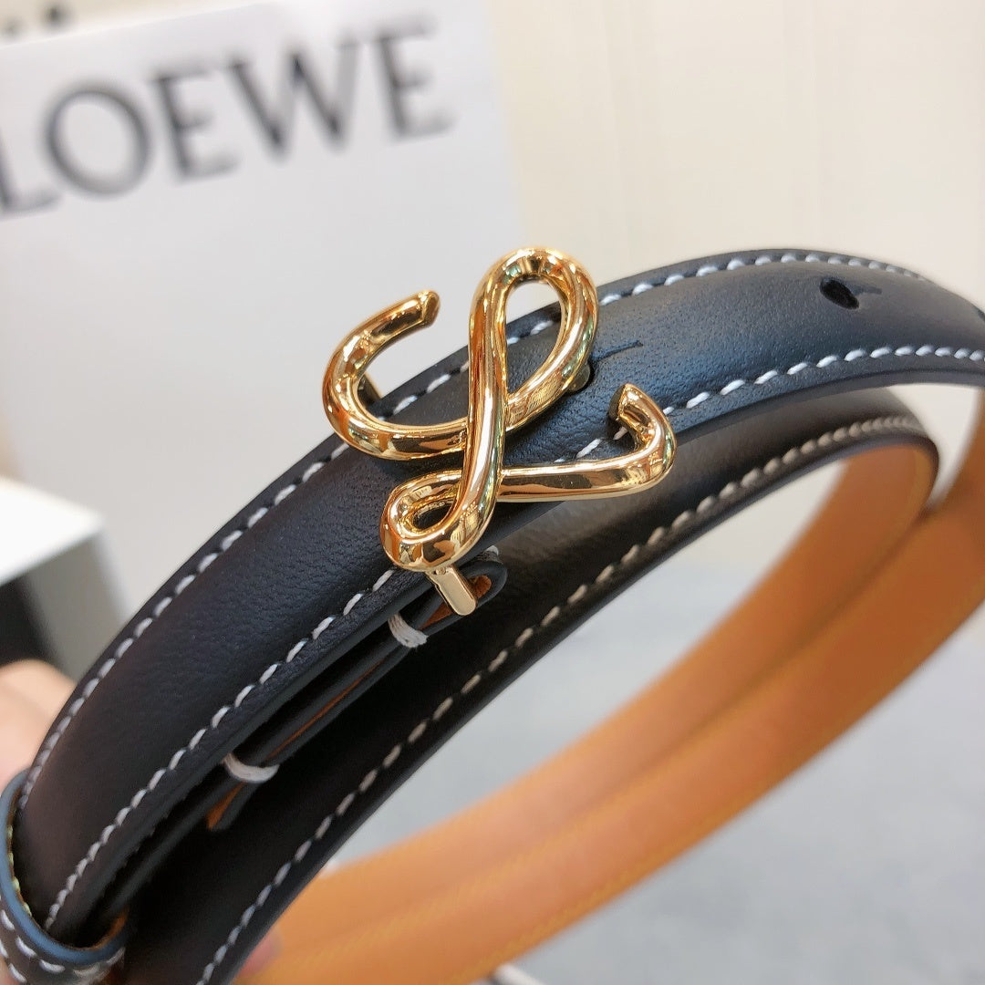 BLACK LEATHER BELT WITH GOLD ANAGRAM BUCKLE