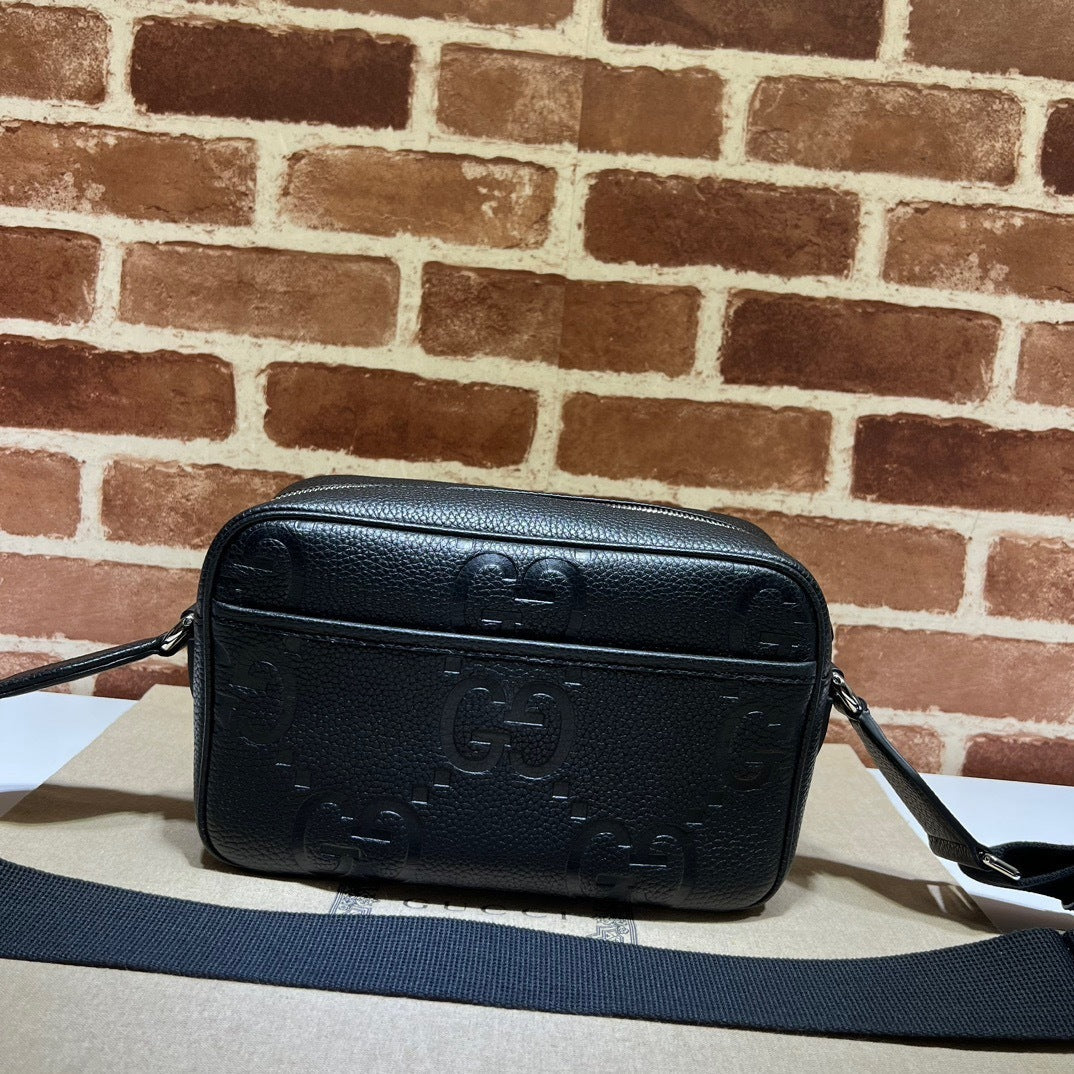 EMBOSSED LEATHER CROSSBODY BAG – BLACK