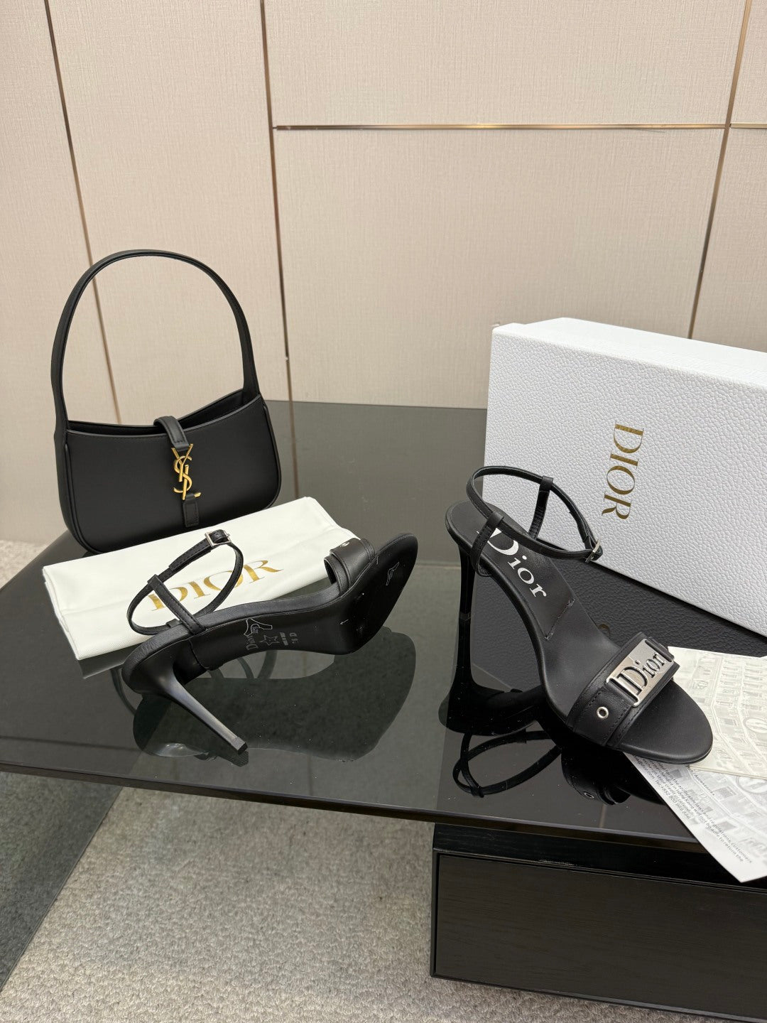 BLACK LOGO STRAP HIGH HEEL SANDALS
