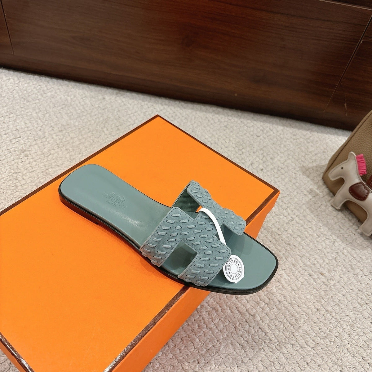 SOFT GREEN SUEDE SLIDE SANDALS