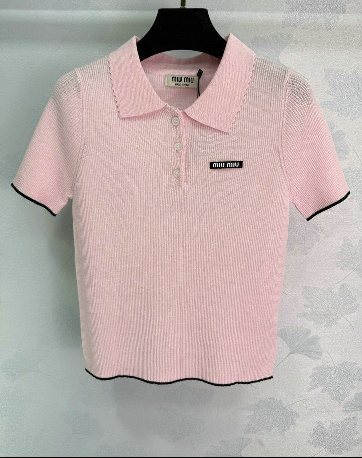 RIBBED KNIT POLO TOP