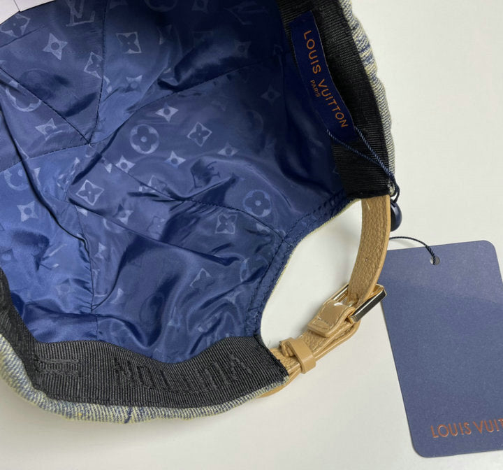 VINTAGE WASH DENIM BASEBALL CAP WITH EMBOSSED PATTERN