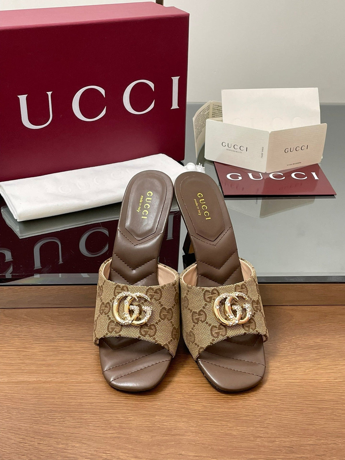 MONOGRAM BLOCK HEEL SLIDES