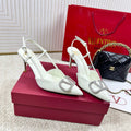 POINTED TOE SLINGBACK HEELS – WHITE WITH CRYSTAL BUCKLE
