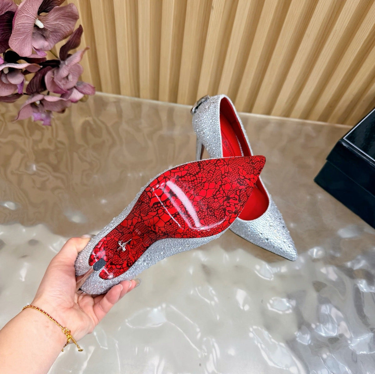 CRYSTAL EMBELLISHED DAGGER HEEL PUMPS – ICY SILVER EDITION