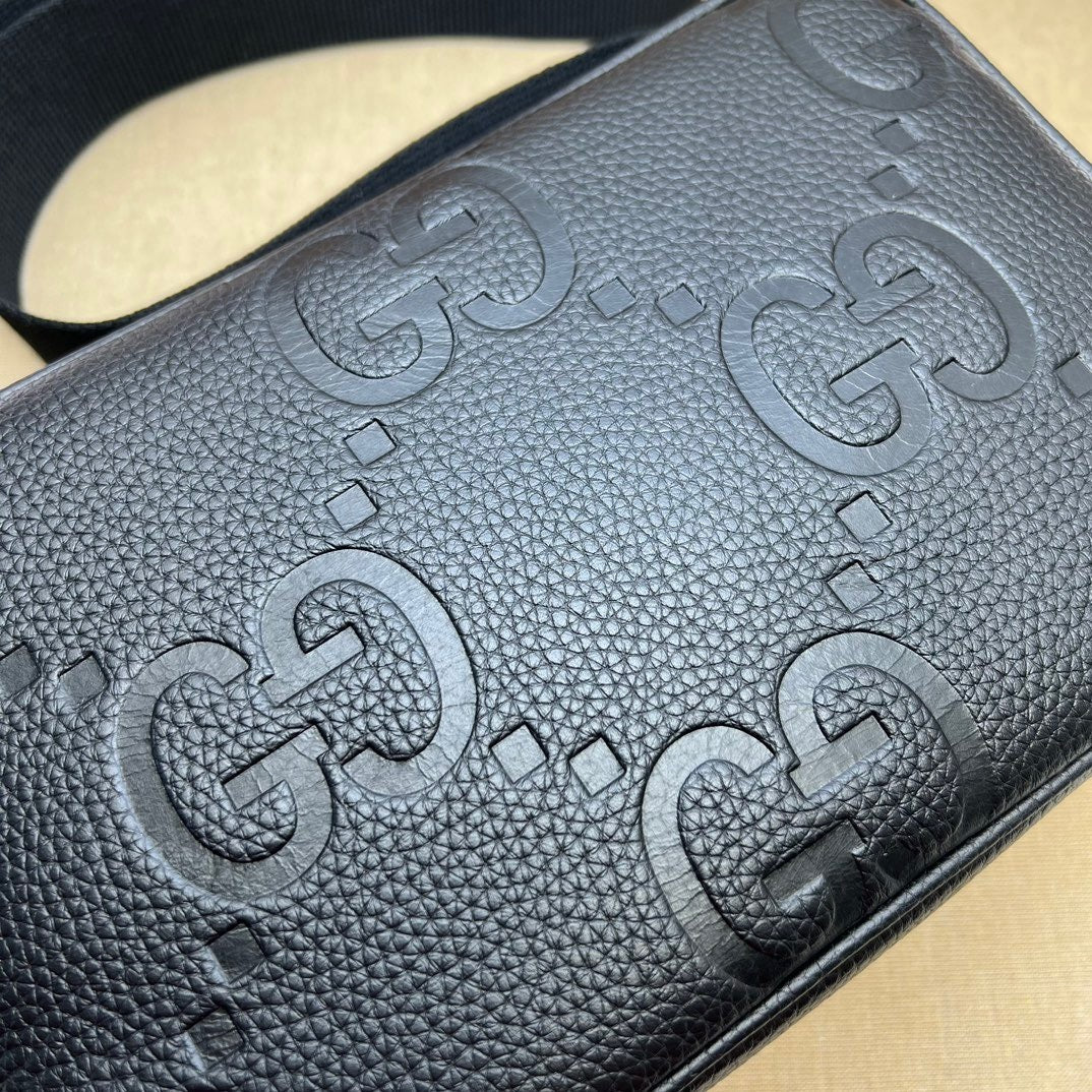 EMBOSSED LEATHER CROSSBODY BAG – BLACK
