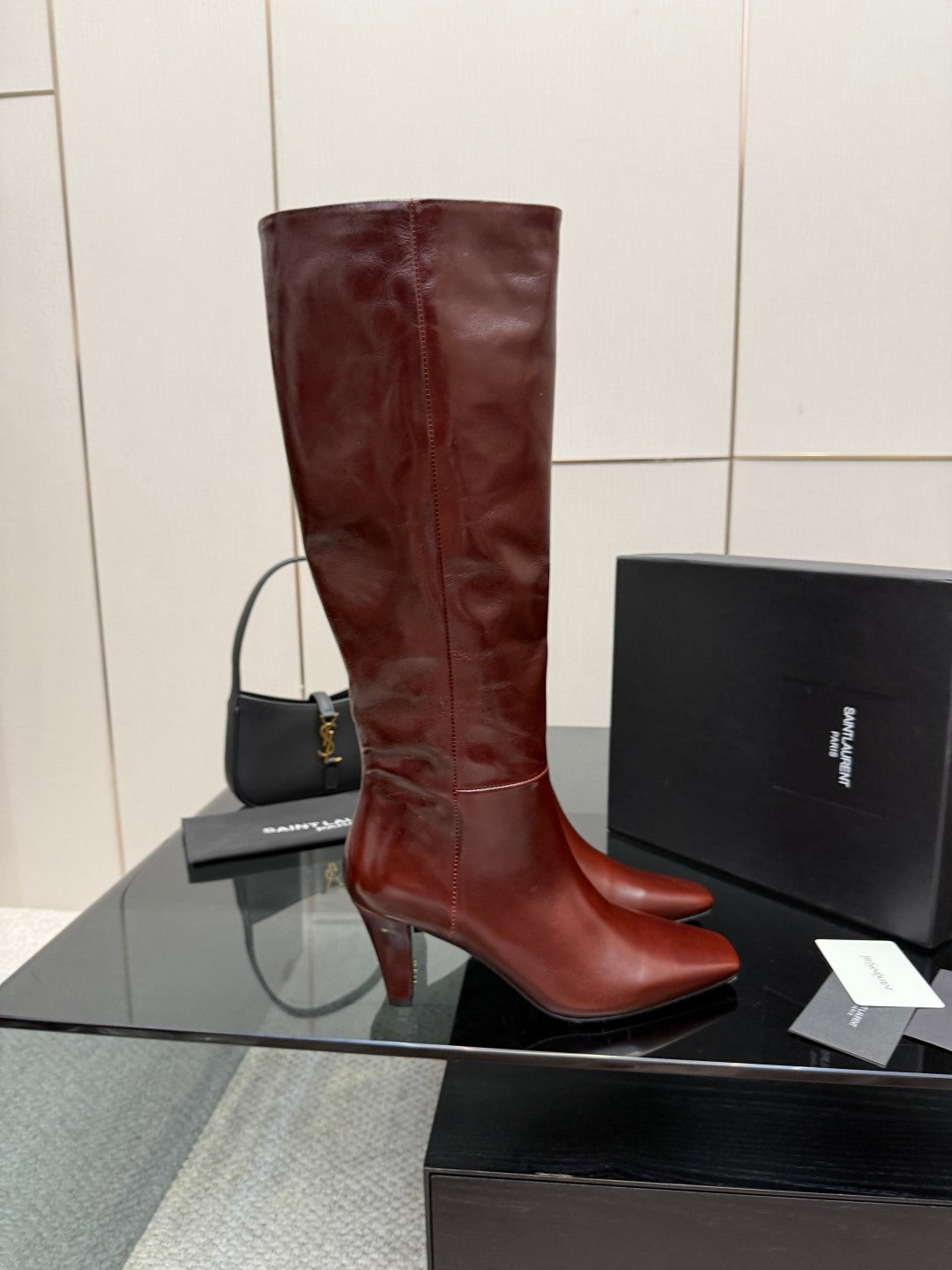 LEATHER KNEE-HIGH STILETTO BOOTS