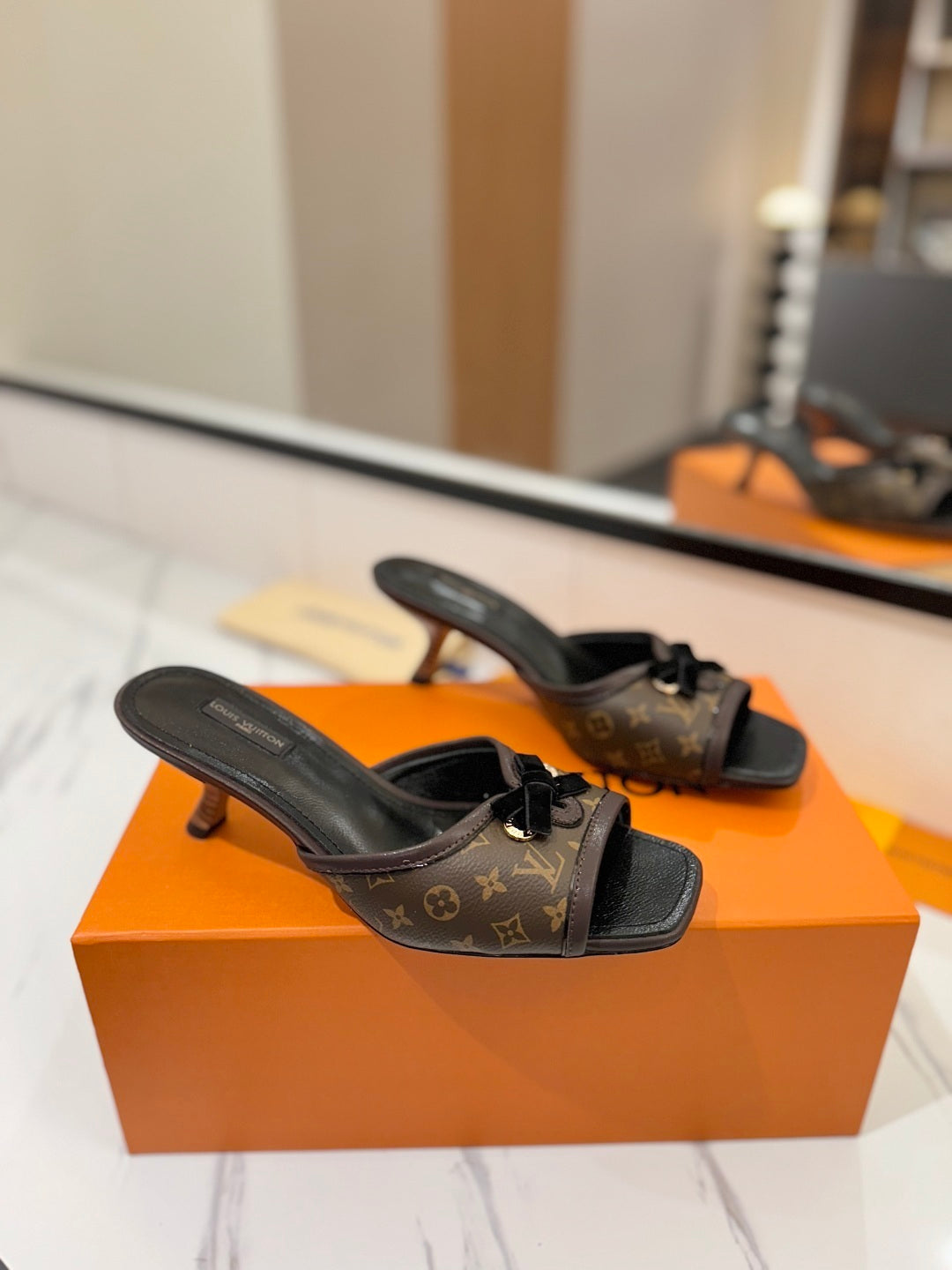CLASSIC MONOGRAM MULE SANDALS WITH BOW DETAIL