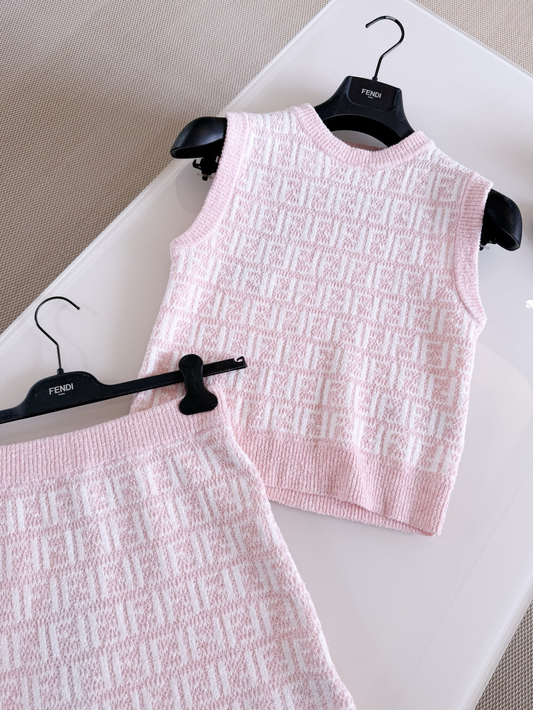 SOFT PINK TEXTURED KNIT SET – TOP & MINI SKIRT
