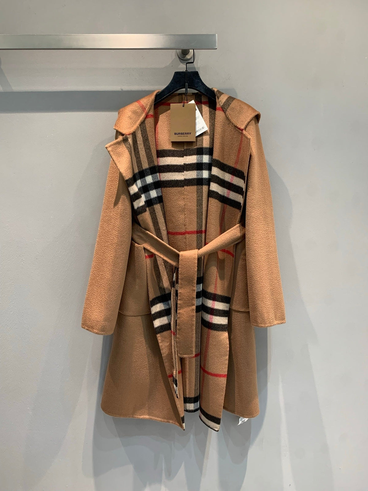 CLASSIC CHECK PANEL BELTED HOODED COAT