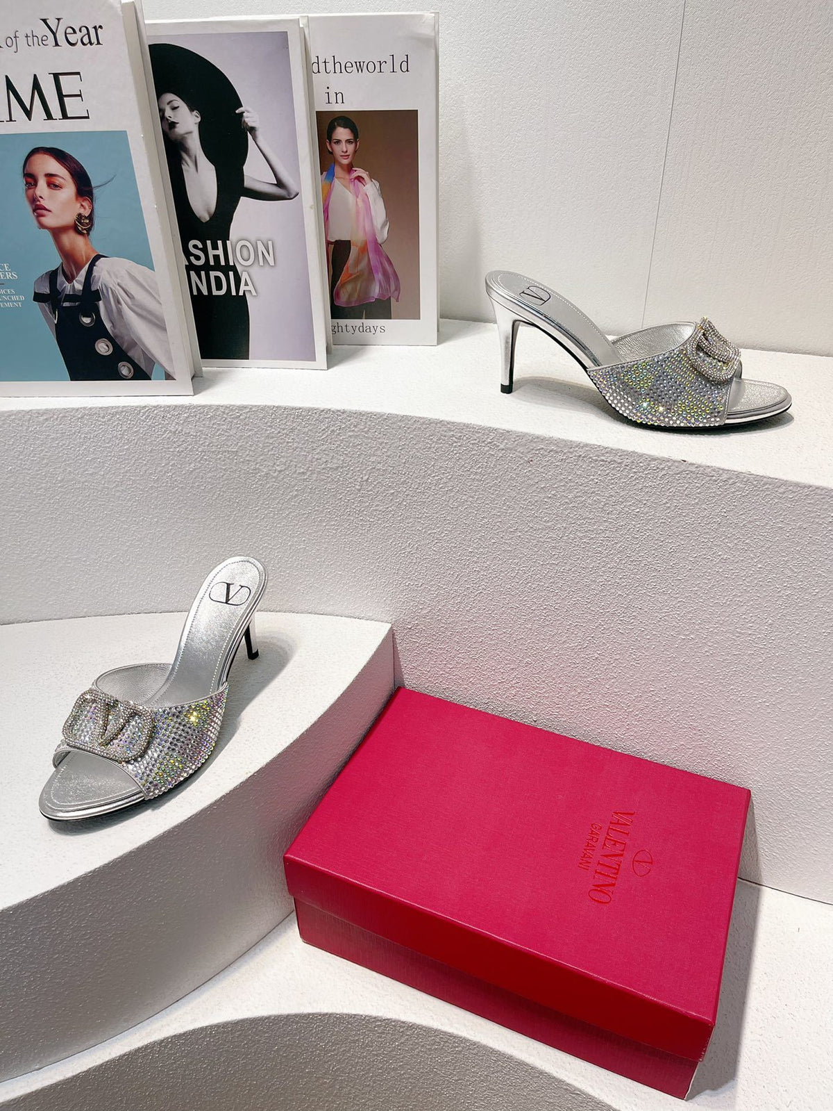 CRYSTAL EMBELLISHED MULE HEELS – SILVER