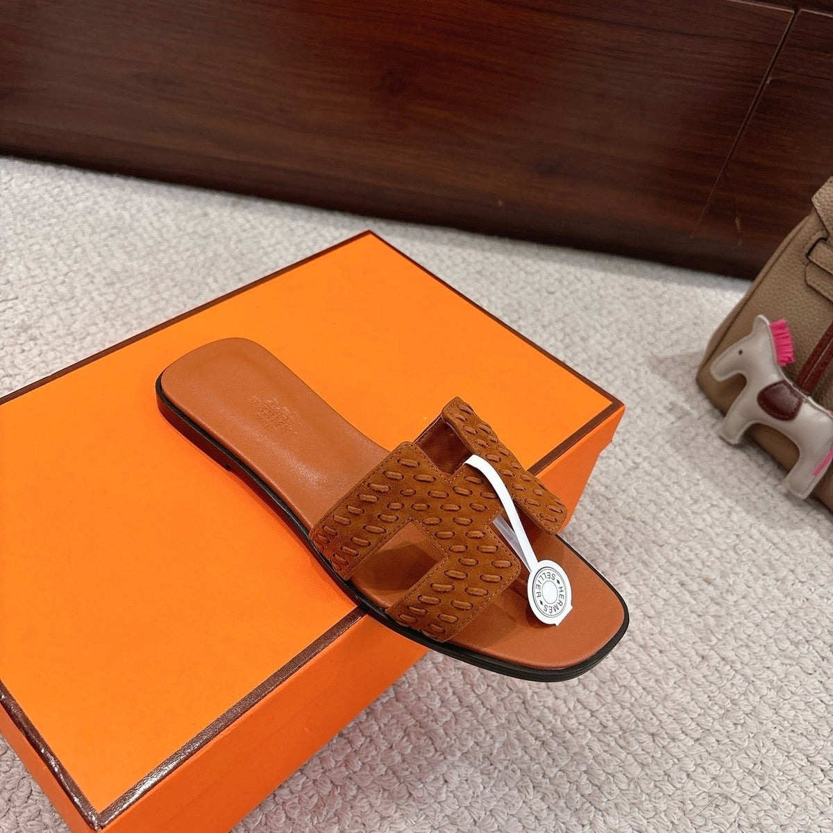 TAN SUEDE SLIDE SANDALS