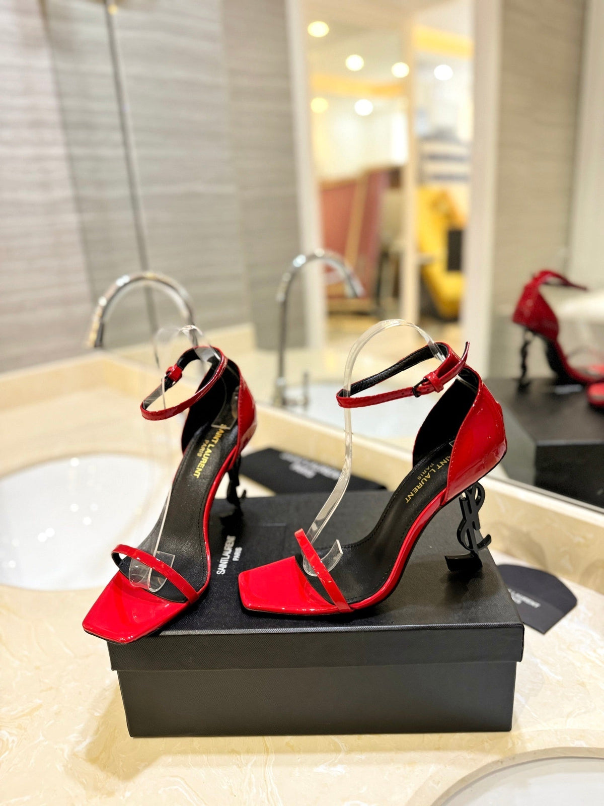 RED STRAPPY HIGH HEEL SANDALS
