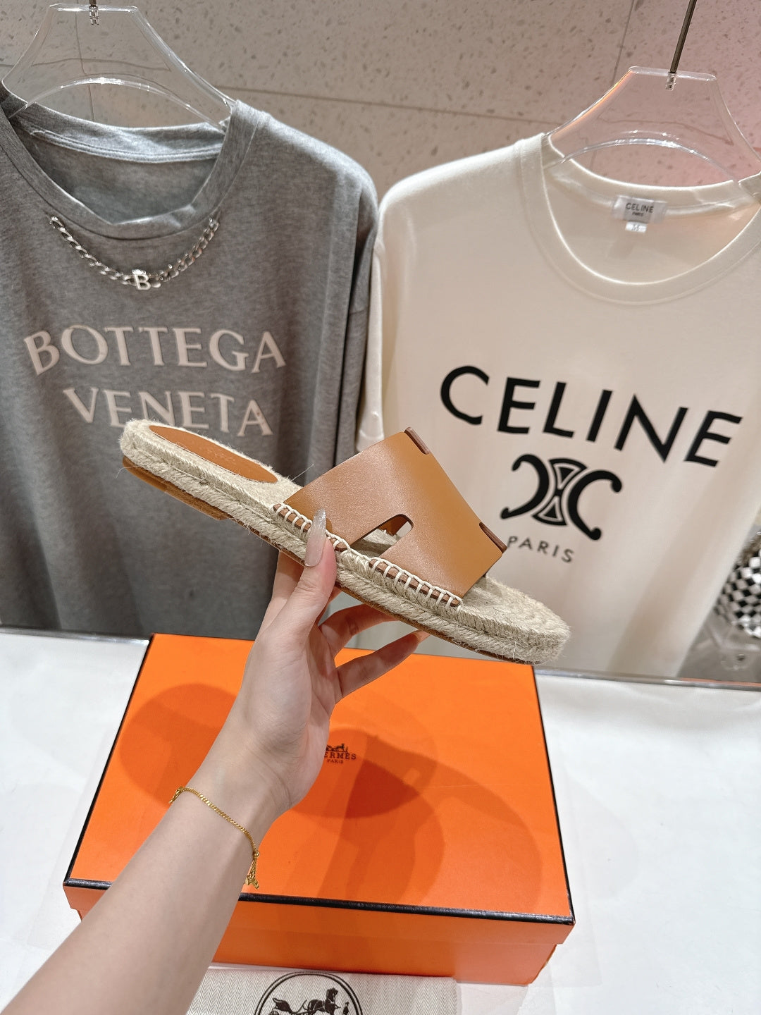 BROWN ESPADRILLE STYLE SLIDE SANDALS